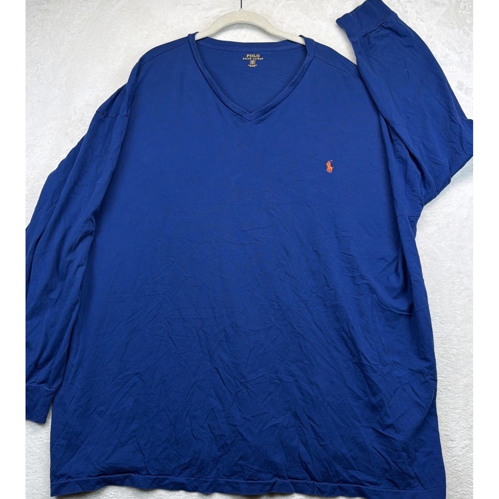 Polo Ralph Lauren Men's V-Neck Long Sleeve T-Shirt Blue Big & Tall 3XB